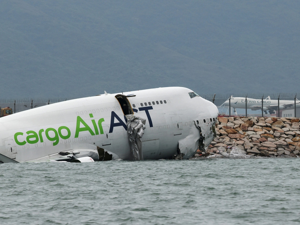 Cargo Boeing 747 Skids Off Hong Kong International Airport Runway Into Sea, Two Ground Staff Killed